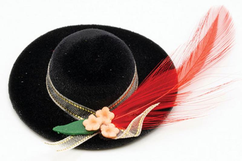 IM64001 Black Hat with Feather for Dollhouse Miniature