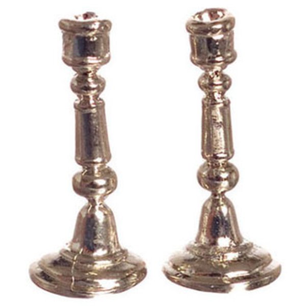 FCA3226 Candlestick for Dollhouse Miniature - Silver Plated - Pack of 2