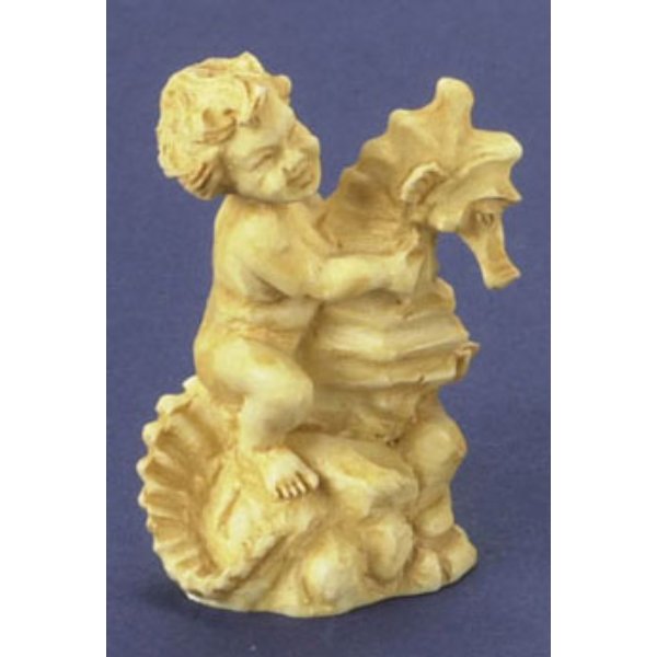 FCA1498TN Boy on Seahorse Statue for Dollhouse Miniature - Tan