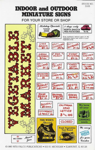 RFS105 Vegetable Market Signs for Dollhouse Miniature