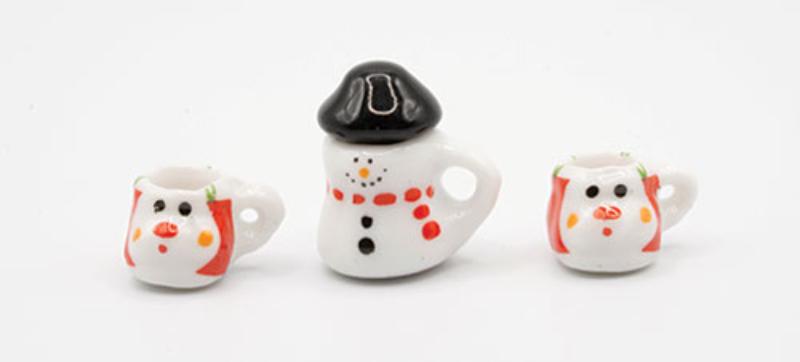 ART323 Ceramic Christmas Mugs & Pot Set for Dollhouse Miniature, 3 Piece
