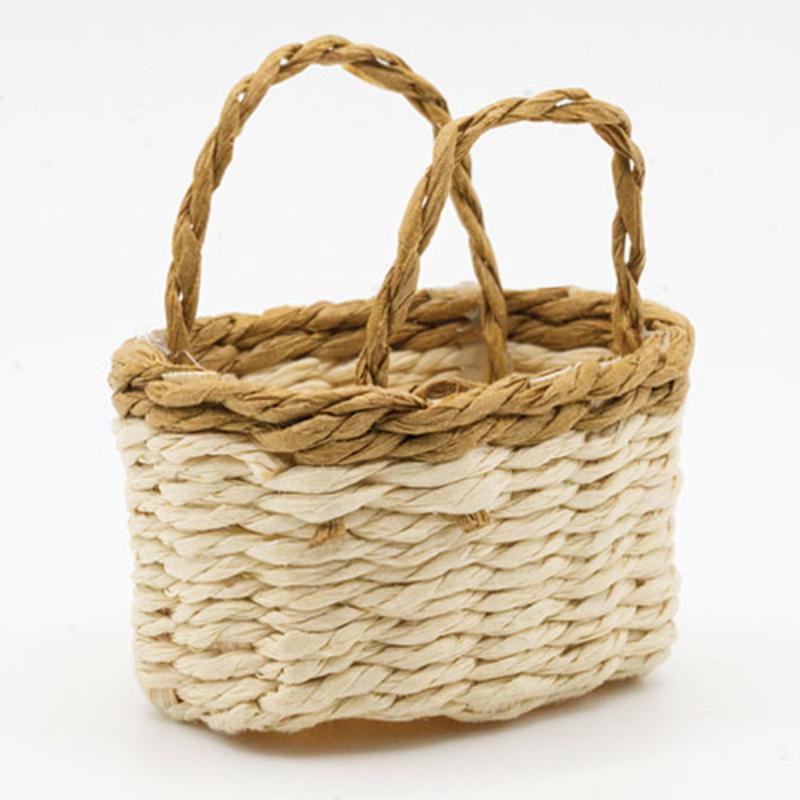 ART431 Oval Basket with Handles, Cream & Brown