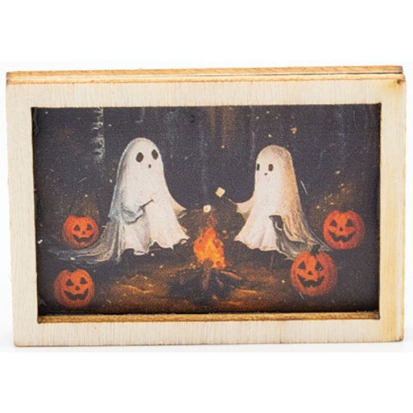 ART440 Ghosts Around Campfire Picture in Frame for Dollhouse Miniature