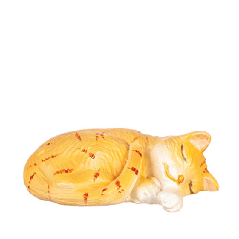 AZE0161 Cat Laying Right for Dollhouse Miniature, Orange