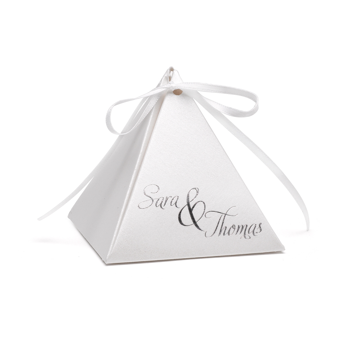 Picture of Hortense B. Hewitt 54880P Pyramid Favor Box - White Shimmer - Personalized