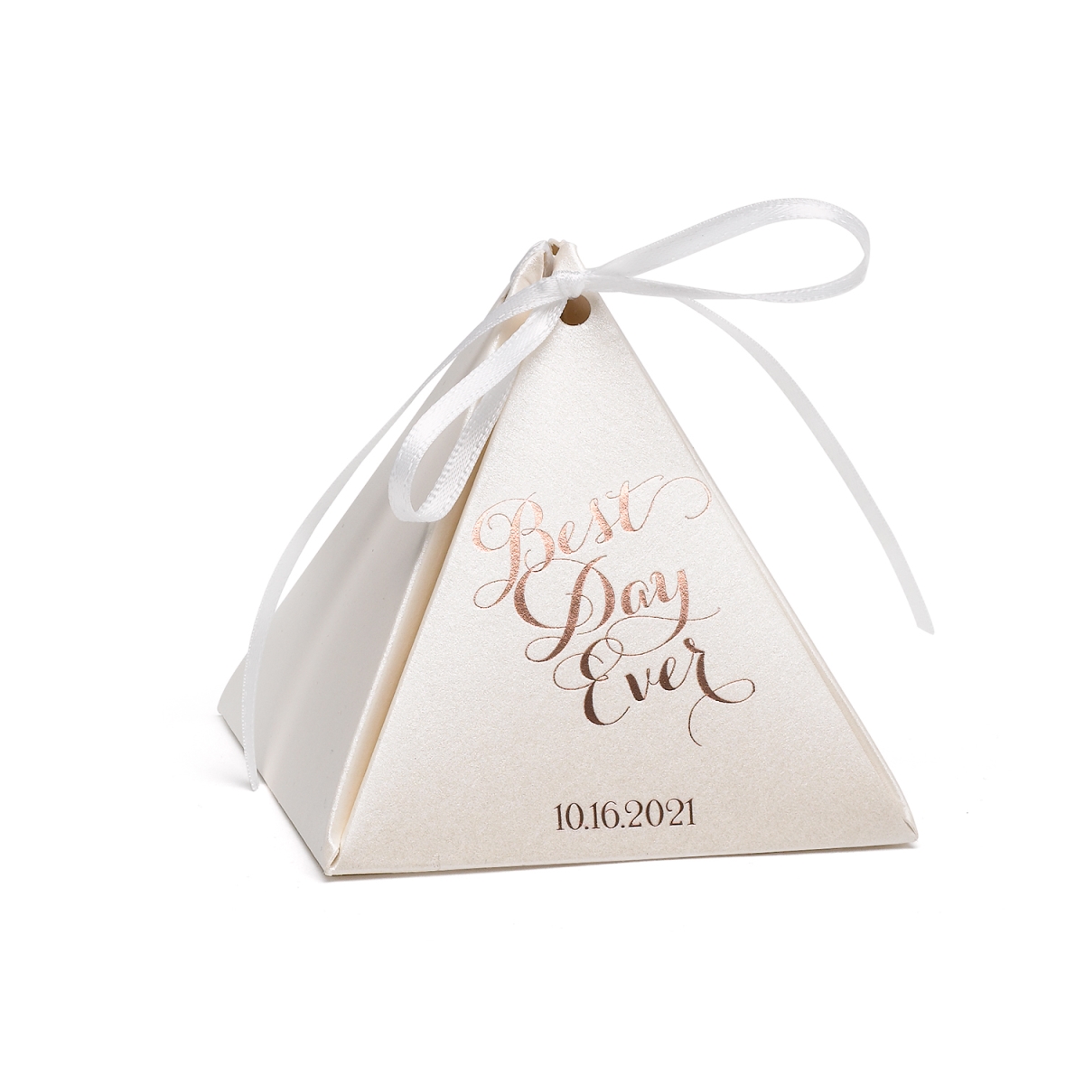 Picture of Hortense B. Hewitt 54881P Pyramid Favor Box - Ecru Shimmer - Personalized