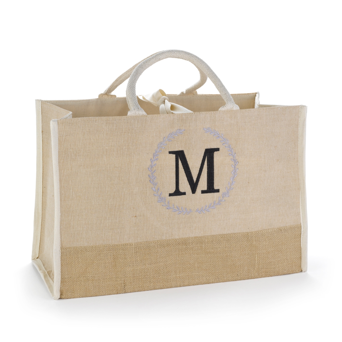Hortense B. Hewitt  Rustic Wreath Custom Initial Jute Tote Bag