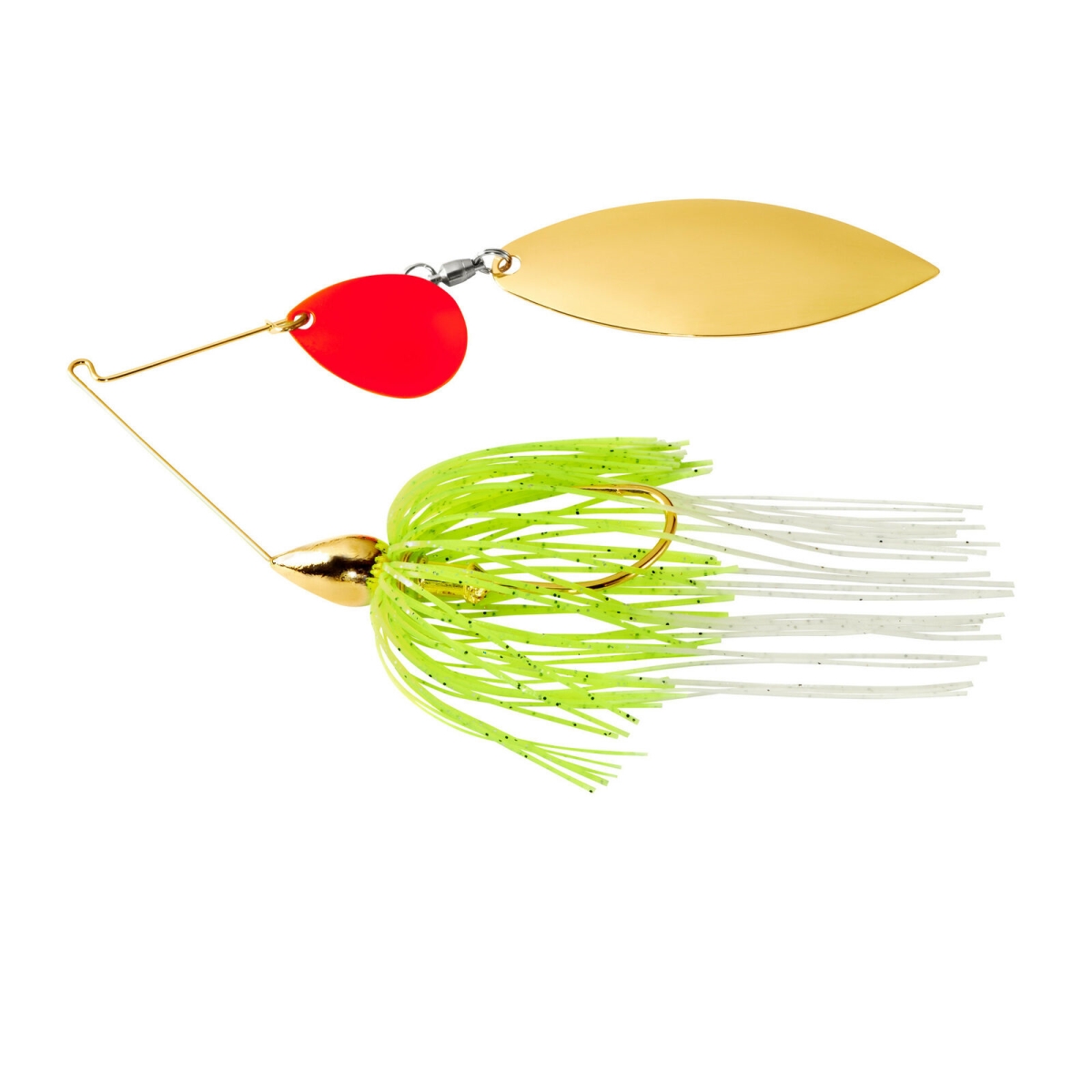 Gold Frame Tandem Willow Spinnerbait White & Chartreuse Fishing Lure