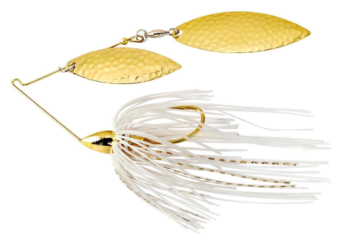 WE38GW01G Gold Frame Double Willow Spinnerbait, White & Gold