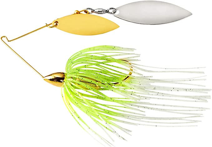 WE12SEGW02 Screamin Eagle Gold Frame Double Willow Spinnerbait Fishing Lure, White Chartreuse