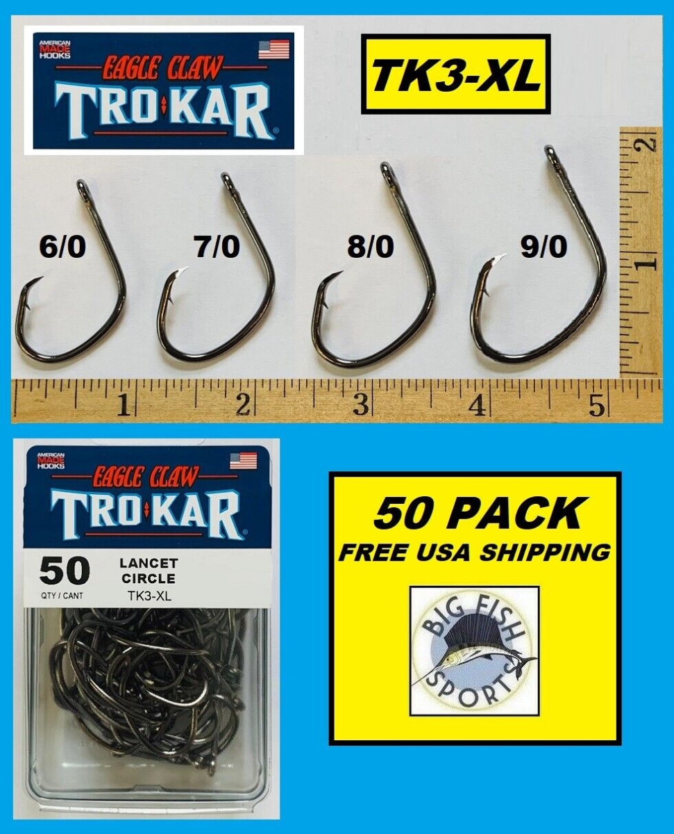 TK3XL80 Lancet Circle Trokar Point Offset Fishing Hook Black