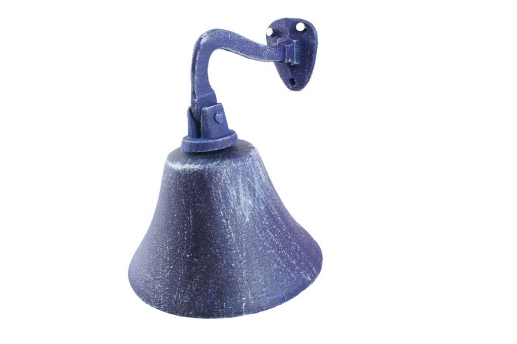 Rustic Dark Blue Cast Iron Hanging Ships Bell, 6 in.