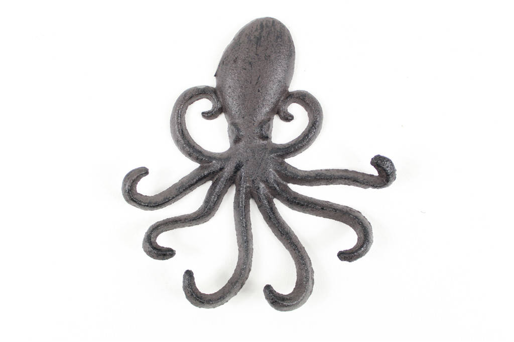 Cast Iron Wall Mounted Decorative Octopus Hooks, 7 in.