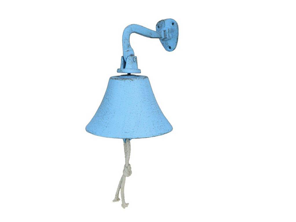 Rustic Light Blue Cast Iron Hanging Ships Bell, 6 in.