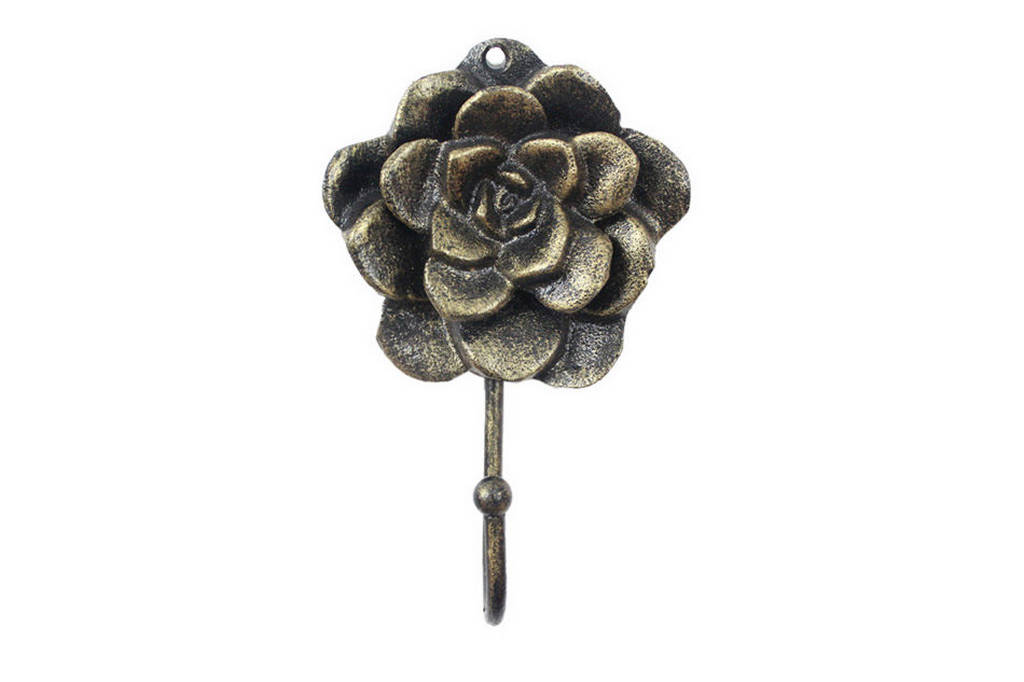 Rustic Gold Cast Iron Decorative Rose Hook, 7 in.