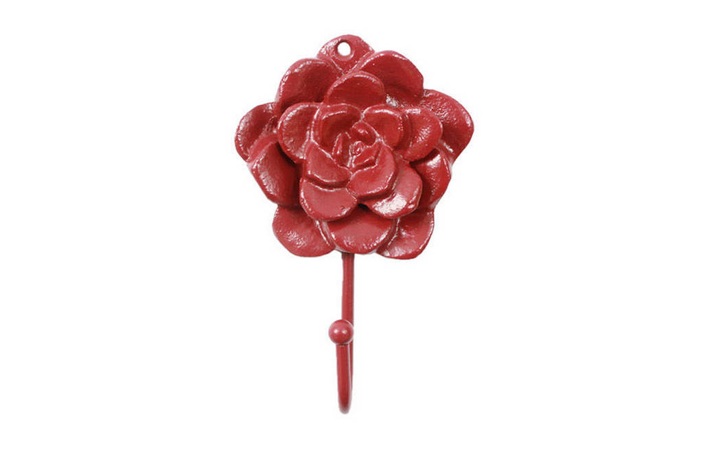 K-9048-L-Red Rustic Red Cast Iron Decorative Rose Hook, 7 in -  Handcrafted Model Ships