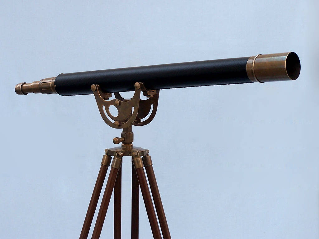 ST-0148-ANL Floor Standing Antique Brass Leather Anchormaster Telescope, 65 in -  Handcrafted Model Ships