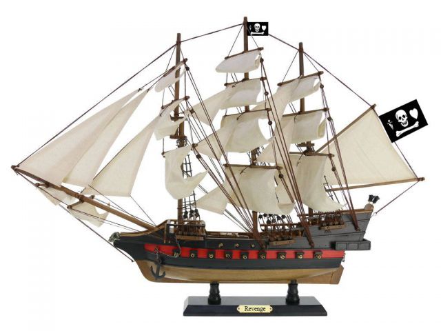 20 in. Wooden John Gows Revenge White Sails Pirate Ship Model - White - 20in.