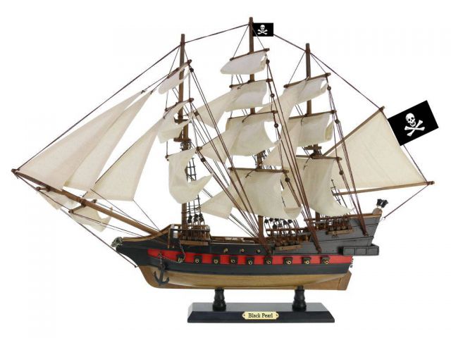 Black-Pearl-White-Sails-15 15 in. Wooden Black Pearl White Sails Pirate Ship Model