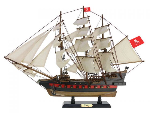20 in. Wooden Henry Averys Fancy White Sails Pirate Ship Model