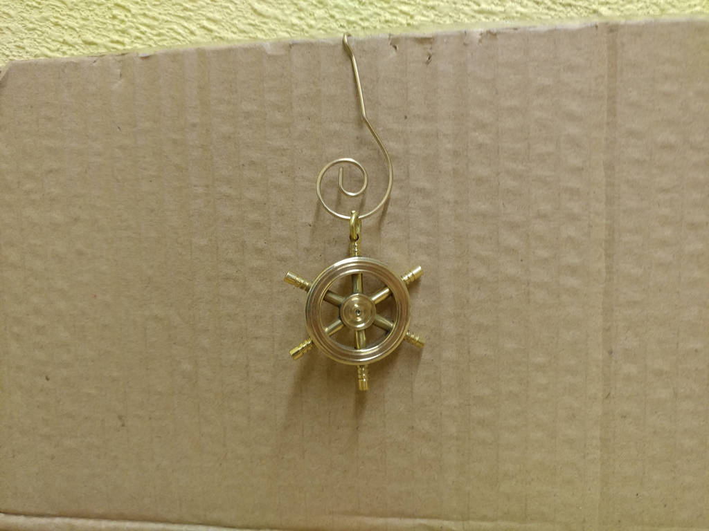 4 in. Solid Brass Decorative Ship Wheel Christmas Ornament