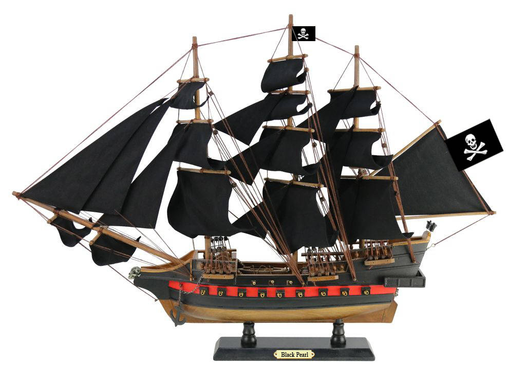 Black-Pearl-26-Black-Sails Wooden Pearl & Sails Limited Model Pirate Ship, Black - 26 in.