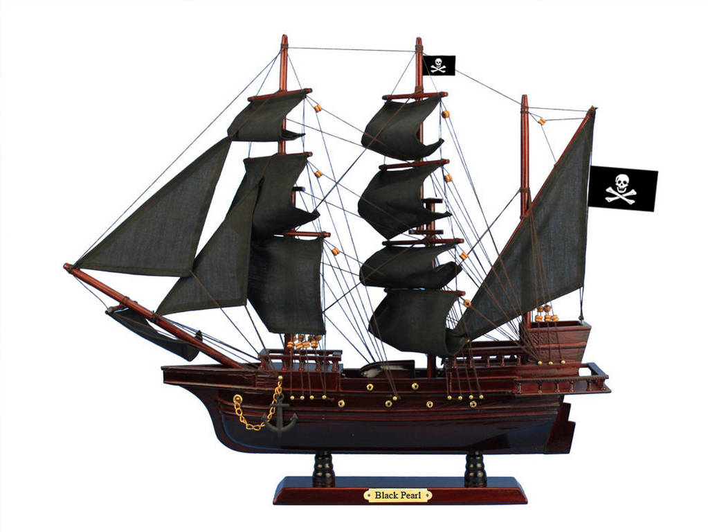Black-Pearl-Black-Sails-20 Wooden Pearl & Sails Pirate Ship Model, Black - 20 in.
