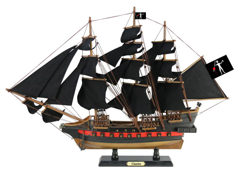 Picture of Handcrafted Model Ships Charles-26-Black-Sails Wooden John Halseys Charles Sails Limited Model Pirate Ship&#44; Black - 26 in.