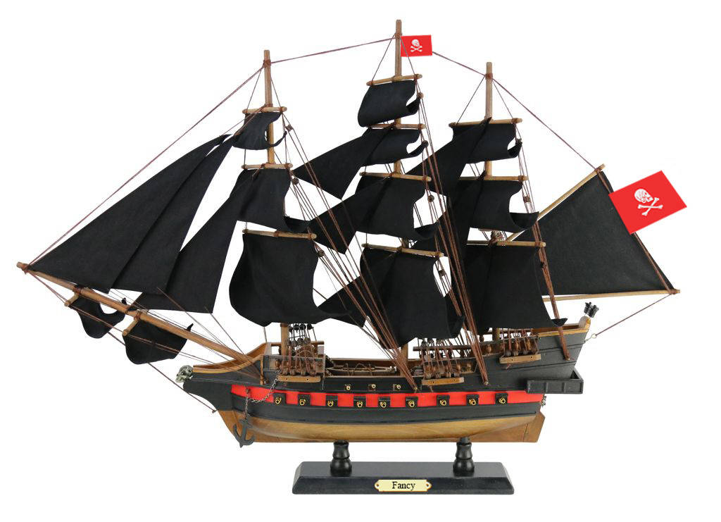 Fancy-26-Black-Sails Wooden Henry Averys Fancy Sails Limited Model Pirate Ship, Black - 26 in.