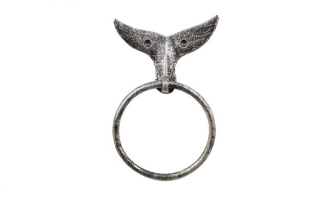 Cast Iron Whale Tail Towel Holder - Rustic Silver - 7.5 in.