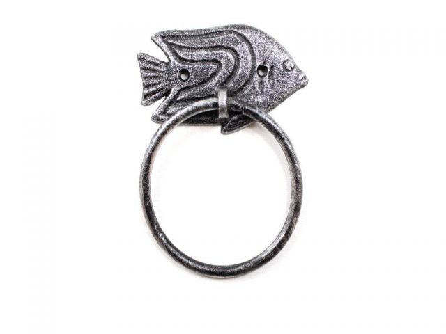 Picture of Handcrafted Model Ships K-9040-Silver Cast Iron Angel Fish Towel Holder&#44; Rustic Silver Cast - 6.5 in.