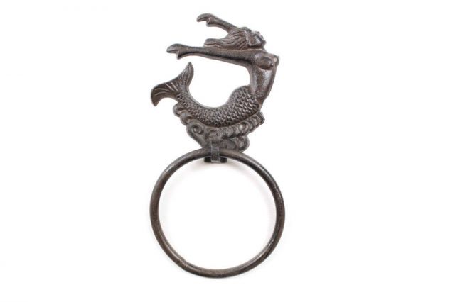 Cast Iron Decorative Arching Mermaid Towel Holder - 9 in.