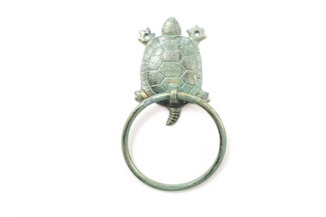 Picture of Handcrafted Model Ships K-9048-T-Bronze Cast Iron Turtle Towel Holder&#44; Antique Seaworn Bronze - 8 in.