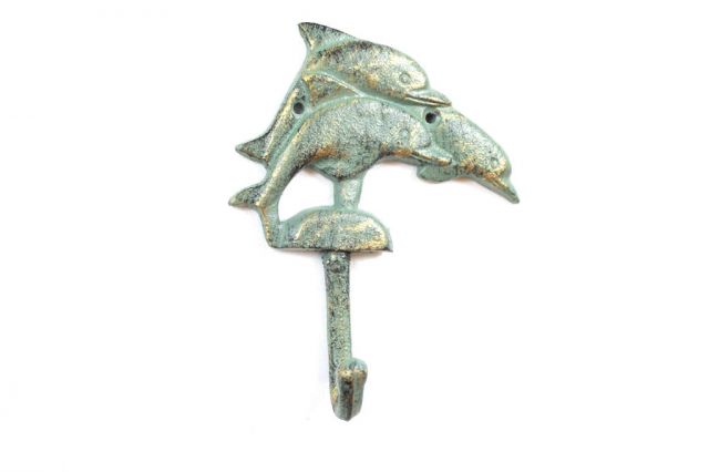 Picture of Handcrafted Model Ships K-9058-Bronze Cast Iron Dolphins Wall Hook&#44; Antique Seaworn Bronze - 6 in.