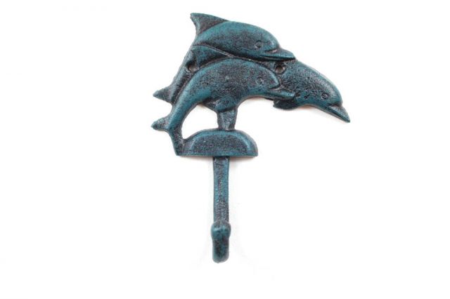 Picture of Handcrafted Model Ships K-9058-Seaworn Cast Iron Decorative Dolphins Wall Hook&#44; Seaworn Blue - 6 in.
