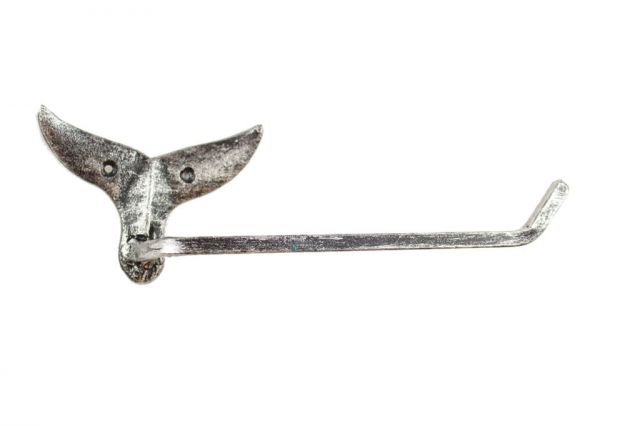 Picture of Handcrafted Model Ships K-9214-Silver Cast Iron Whale Tail Toilet Paper Holder&#44; Rustic Silver Cast - 11 in.