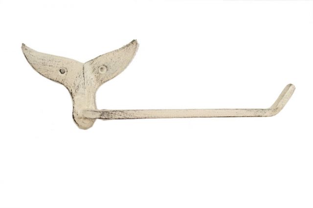 Picture of Handcrafted Model Ships K-9214-W Whitewashed Cast Iron Whale Tail Toilet Paper Holder - 11 in.