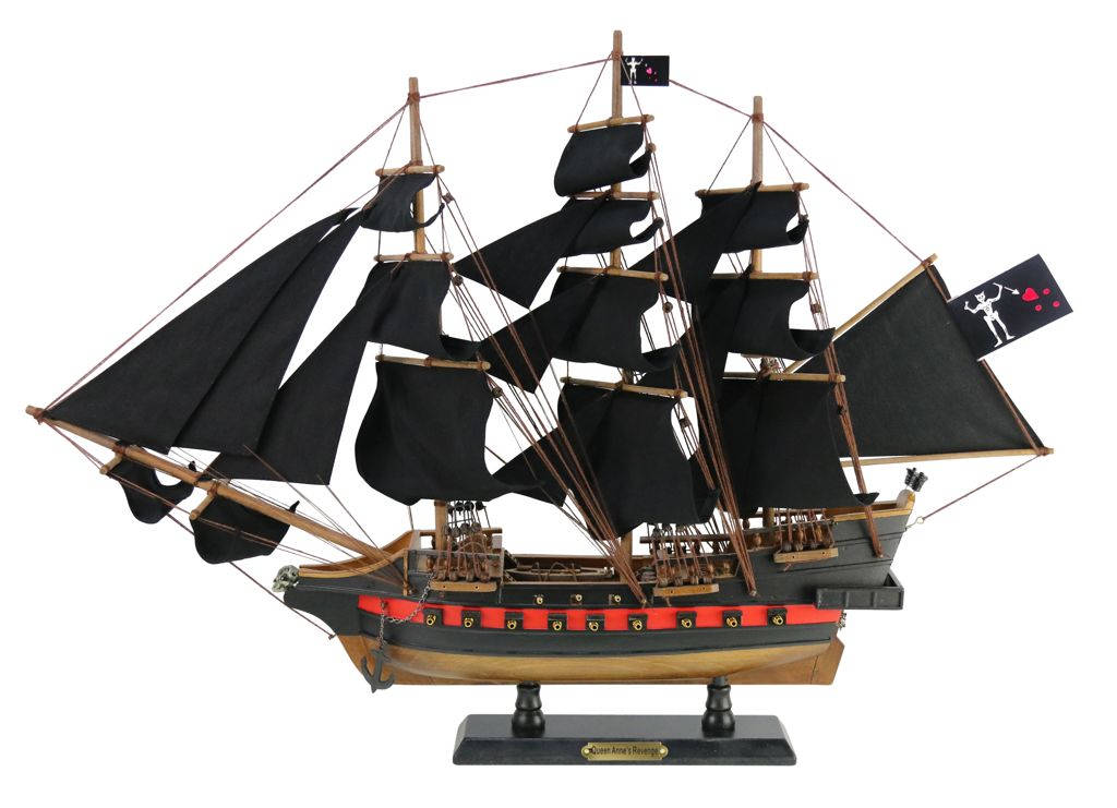 Picture of Handcrafted Model Ships QA-26-Black-Sails Wooden beards Queen Annes Revenge Sails Limited Model Pirate Ship&#44; Black - 26 in.