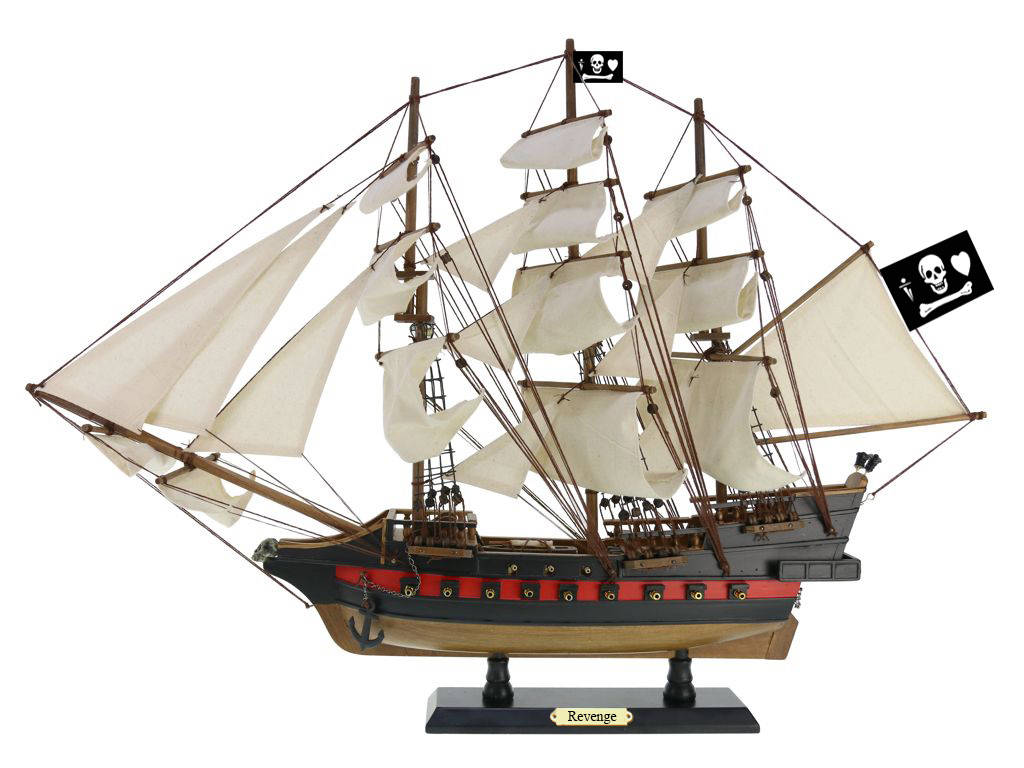 Wooden John Gows Revenge Sails Limited Model Pirate Ship - White - 26 in.
