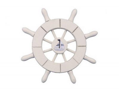 6 in. White Decorative Ship Wheel With Sailboat Christmas Tree Ornament - White - 6 in.