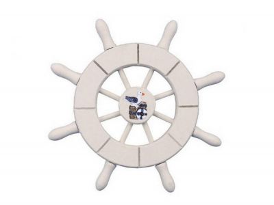 6 in. White Decorative Ship Wheel With Seagull Christmas Tree Ornament - White - 6 in.