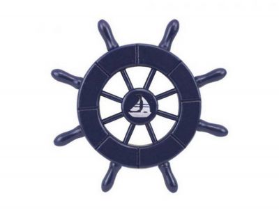 6 in. Dark Blue Decorative Ship Wheel With Sailboat - 6 in.