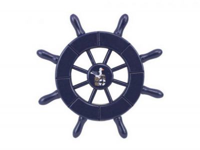6 in. Dark Blue Decorative Ship Wheel With Seagull - DarkBlue - 6 in.