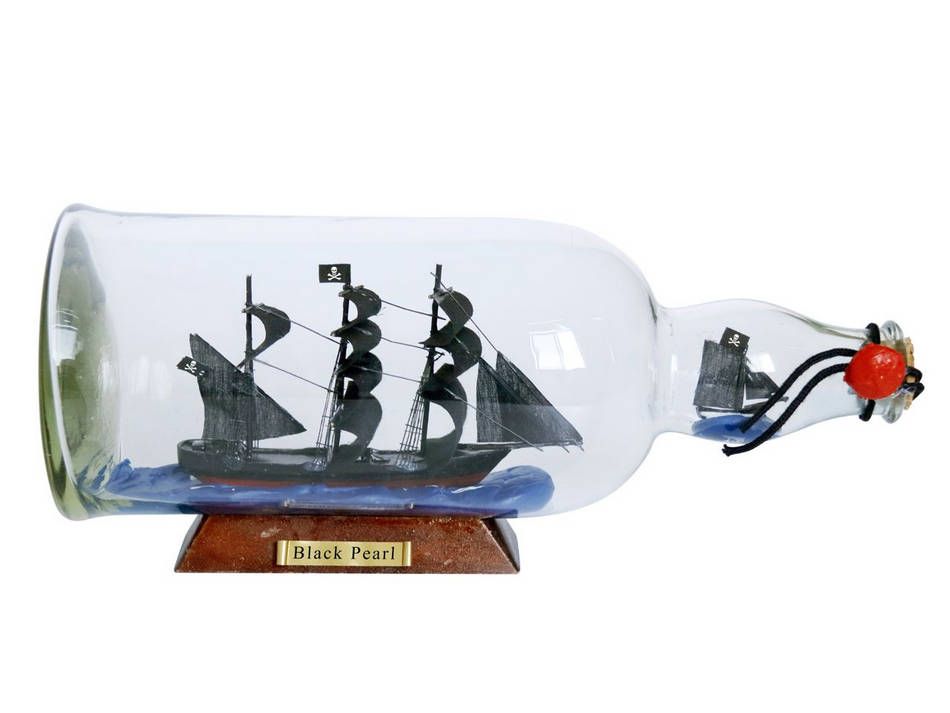 Black Pearl Model Ship in a Glass Bottle, 11 in.