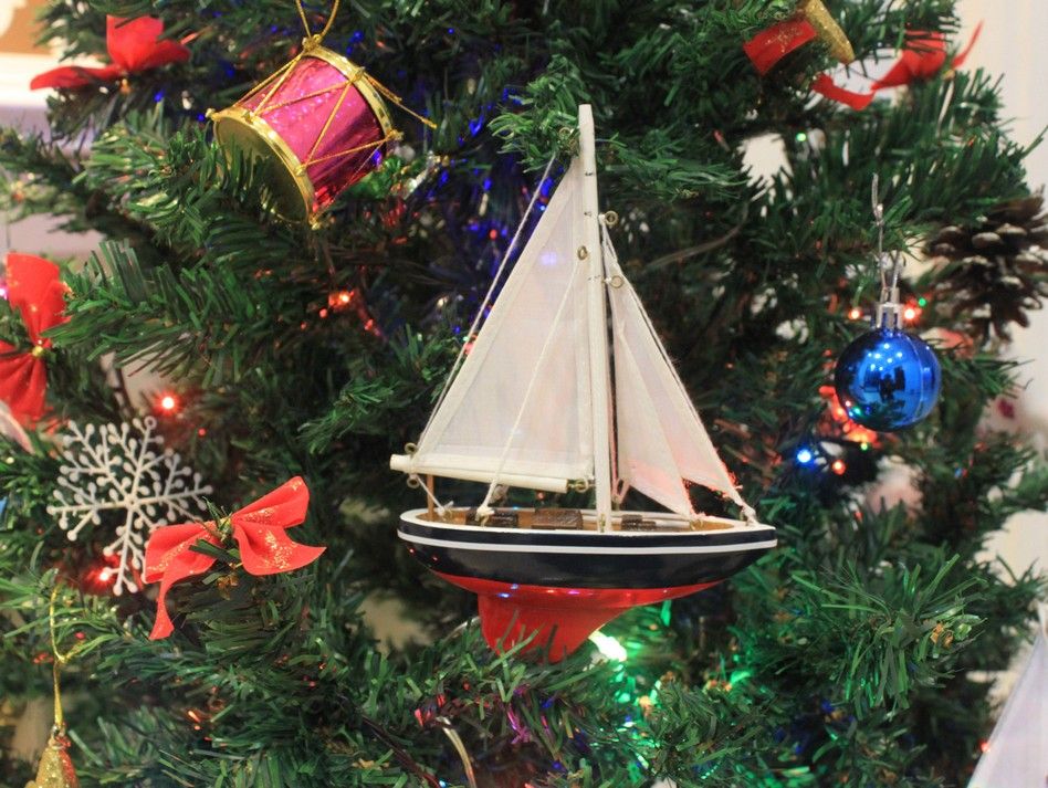 Endeavour-9-Xmas Wooden Endeavour Model Sailboat Christmas Ornament, 9 in.