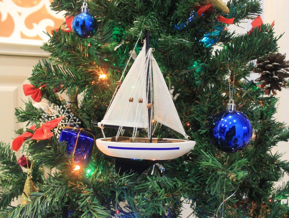 Enterprise-9-Xmas Wooden Enterprise Model Sailboat Christmas Ornament, 9 in.