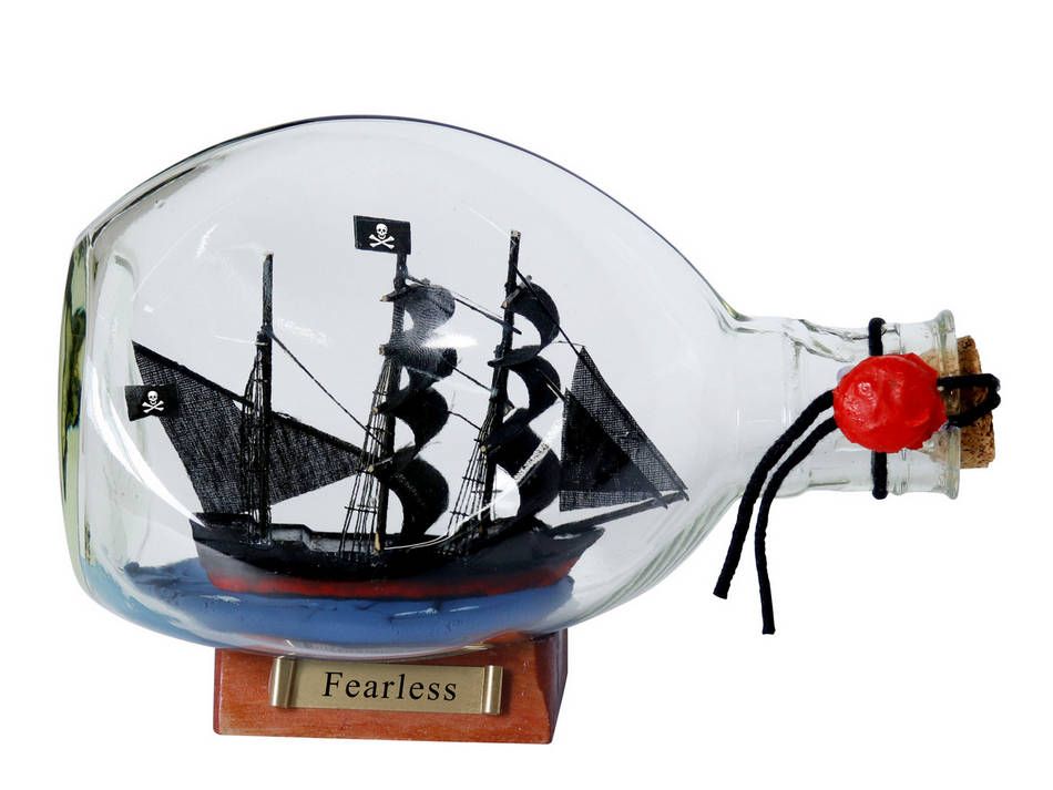 Fearless Pirate Ship in Glass Bottle - 7 in. - Nautical Decor