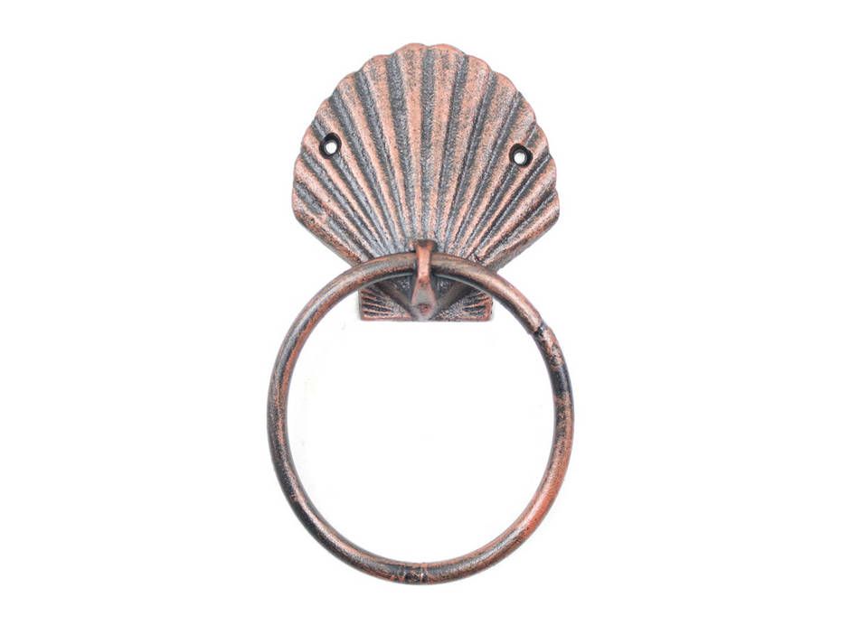 K-0102F-RC Rustic Copper Cast Iron Seashell Towel Holder, 8.5 in.
