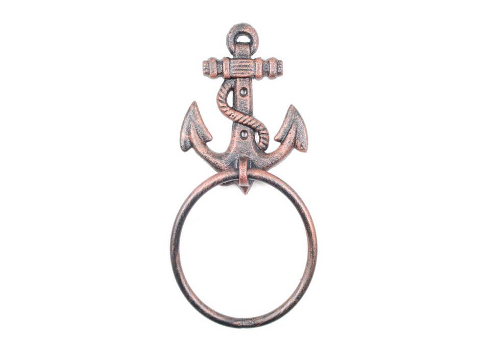 K-0102-RC Rustic Copper Cast Iron Anchor Towel Holder, 8.5 in.