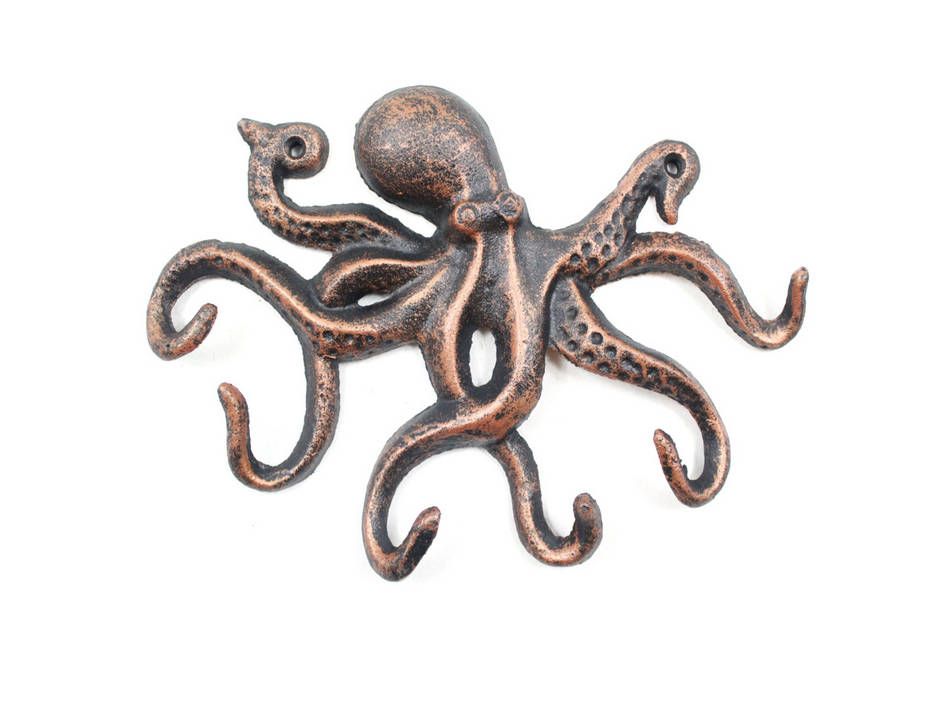 K-0942-RC Rustic Copper Cast Iron Octopus Hook, 11 in.